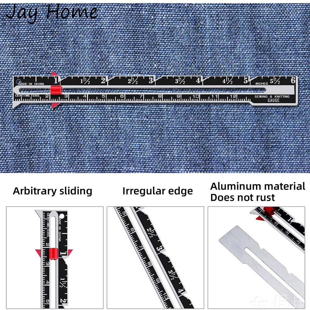 2/1PC Sliding Gauge Sewing Measuring Tool Aluminum Quilting Ruler for Knitting Crafting Sewing Beginner Hemming Measuring