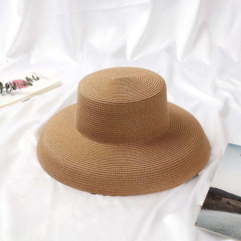 Sombrero de paja de estilo veraniego para mujer, gorra de paja para playa, con lazo, para vacaciones, ocio, informal, Audrey Hepburn: KHAKI