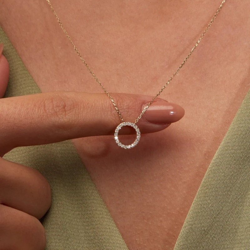 Moda tendência elegante jóias simples círculo de cristal pingente colar cor dourada unquie feminino colar festa presente atacado