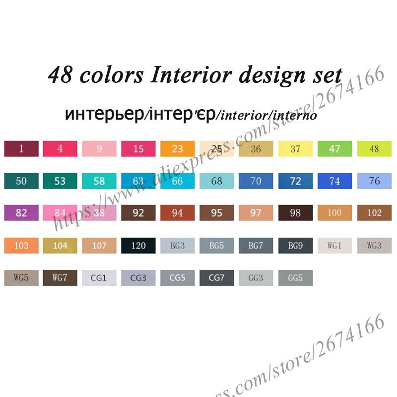 TouchFIVE Dual Tips Art Sketch Twin Marker Pens 36 48 72 80 168 Colors Alcohol Based Ink Art Markers for Student and: 48 Color Interior