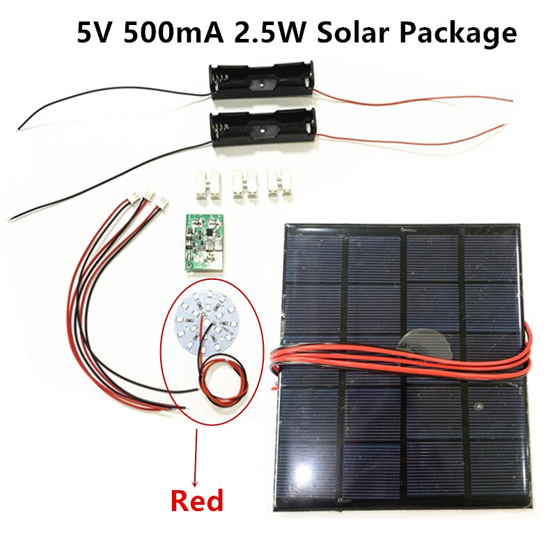 DIY KIT 5V 200mA 1W 2.5W Solar Panel with 0.6A Solar lamp Light controller 3.7V 5V 600ma with 3.7V 5W LED: 5V 2.5W  Red Package