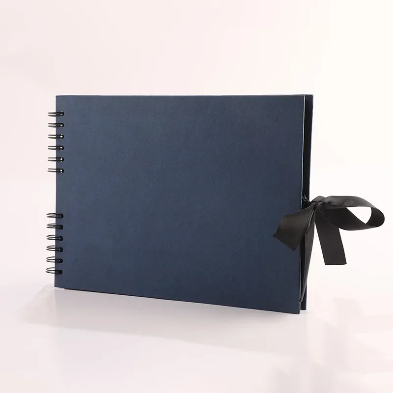 DIY Bowtie Ribbon Scrapbook Craft Photo Picture Memory Book, Kraft Paper, Black Cardboard, 30/80 Pages: SKY BLUE