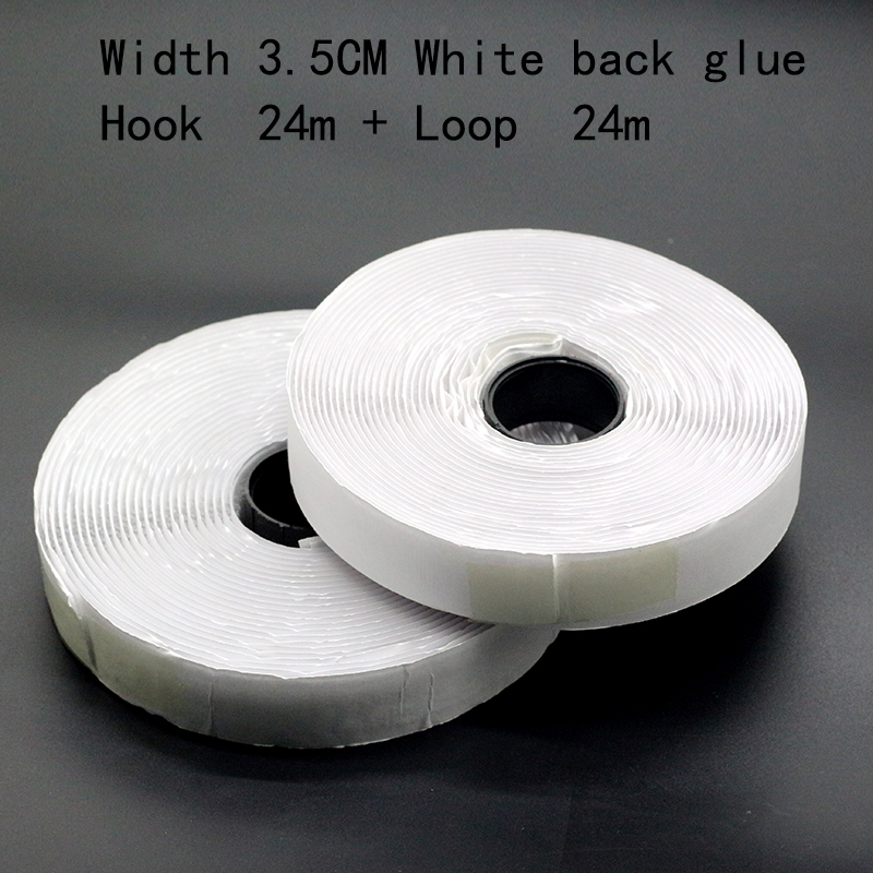 Sujetadores de Velcro de doble cara con pegamento trasero, cinta negra con rebaba con cinta maestra autoadhesiva de nailon: 3.5cm white