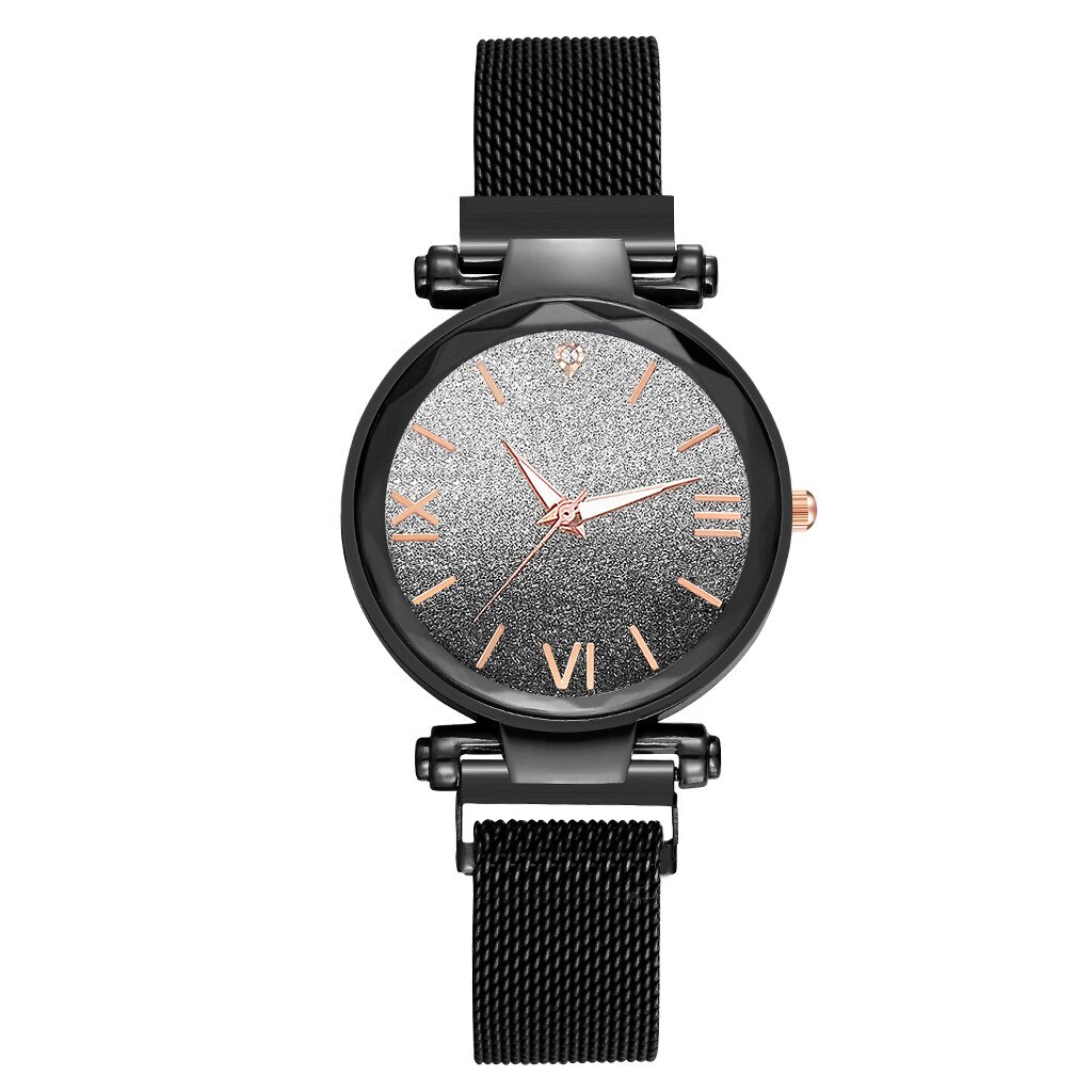 romantic sky watch women mesh steel strap ladies watch Magnet Buckle zegarek damski montre femme: Black