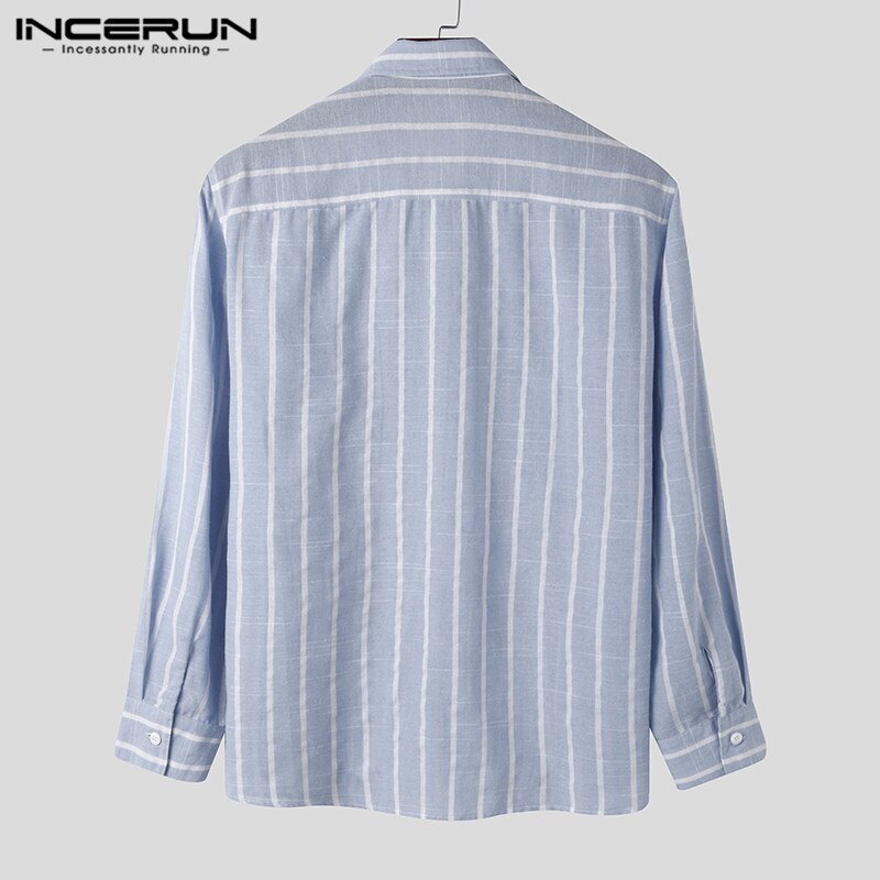 Män casual randig skjorta kavajknapp fritid harajuku blus höst långärmad streetwear märke camisas incerun