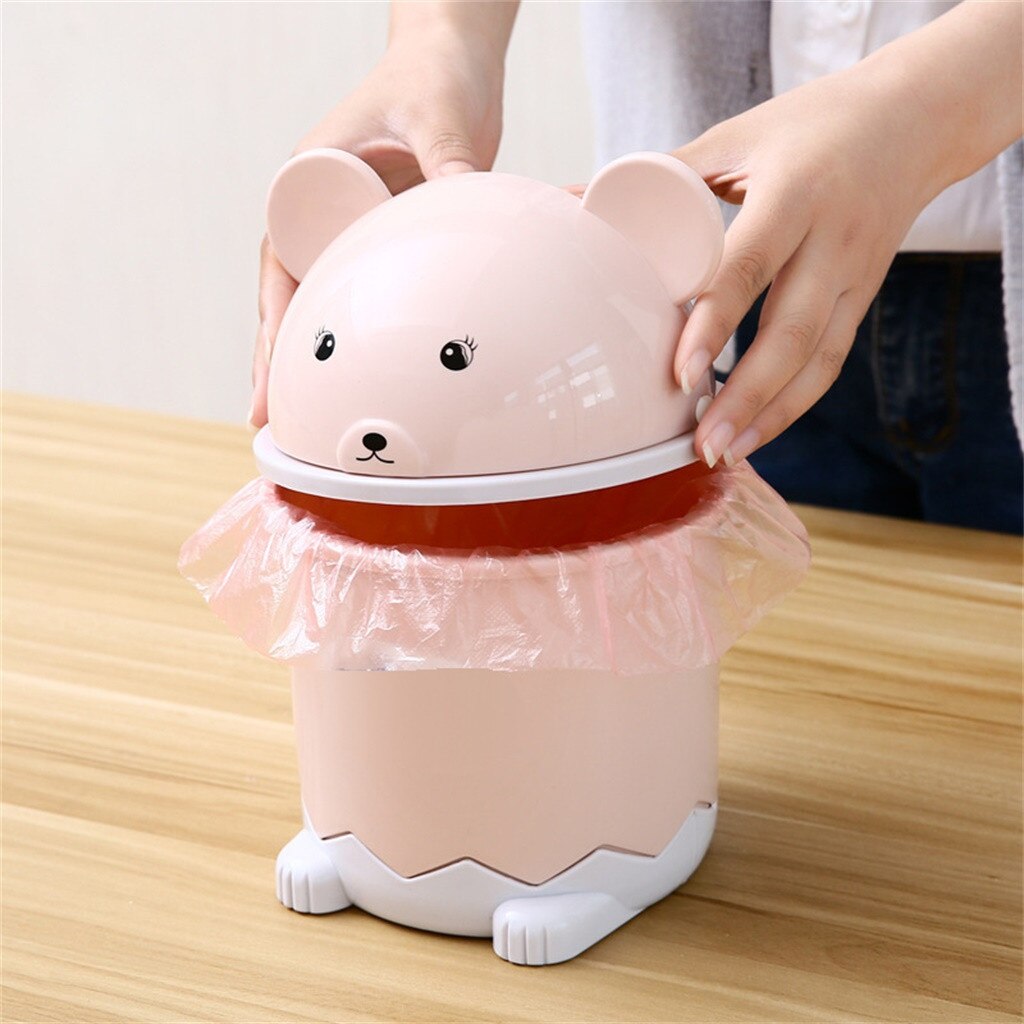 Cubo de basura Kawaii de oso de dibujos animados, Mini cubo de basura portátil, contenedor de almacenamiento: PK