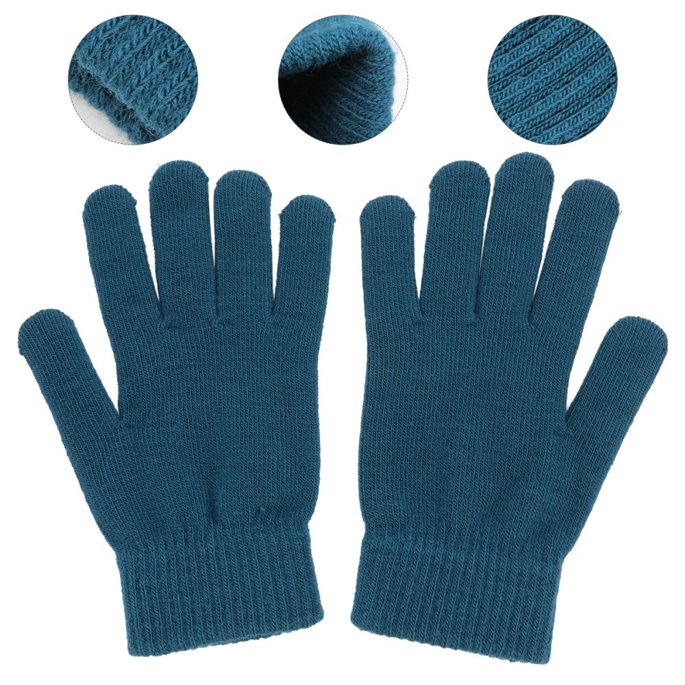 1 par de guantes de punto cálidos de invierno, guantes de dedo completo flexibles, guantes gruesos: Blue