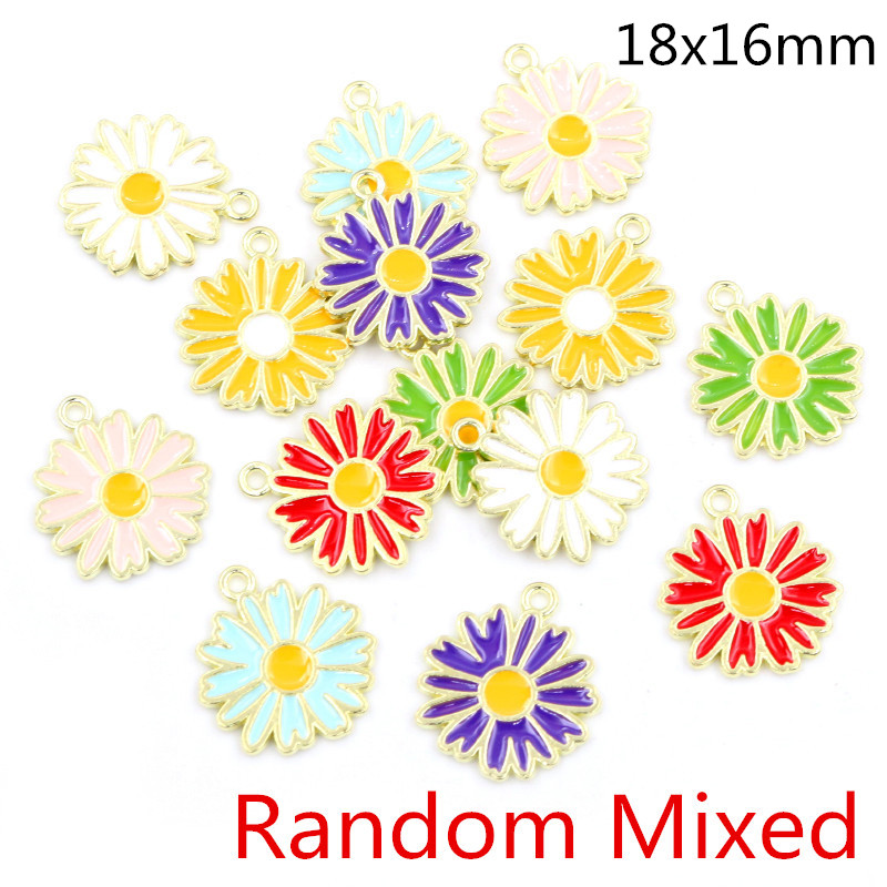 20Pcs 7-Kleuren Legering Metal Olie Colorblock Madeliefjes Charme Bloem Hanger Voor Diy Armband Ketting Sieraden Maken bevindingen: Puur Goud Kleur