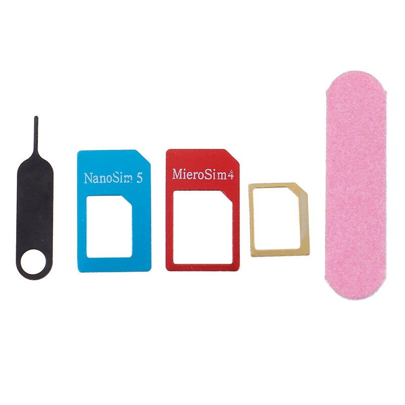 5in1 Micro Standaard Sim Card Adapter Kit Converter Met Sander Bar Tray Open Naald Voor Iphone 5S 7 Plus 6S Xiaomi Redmi 3 S