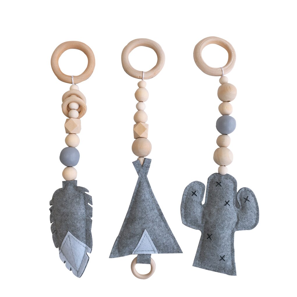 3 unids/set juguetes del bebé, estilo nórdico de madera sonajero perlas anillo gimnasio cochecito de juguete juguetes bebé recién nacido: B5