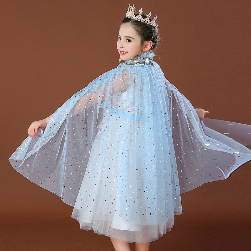 Boiiwant 4-10t pige regnbue pailletter kappe kappe kostume snoretræk tyl prinsesse sofia jasmin aurora fancy dress up kappe