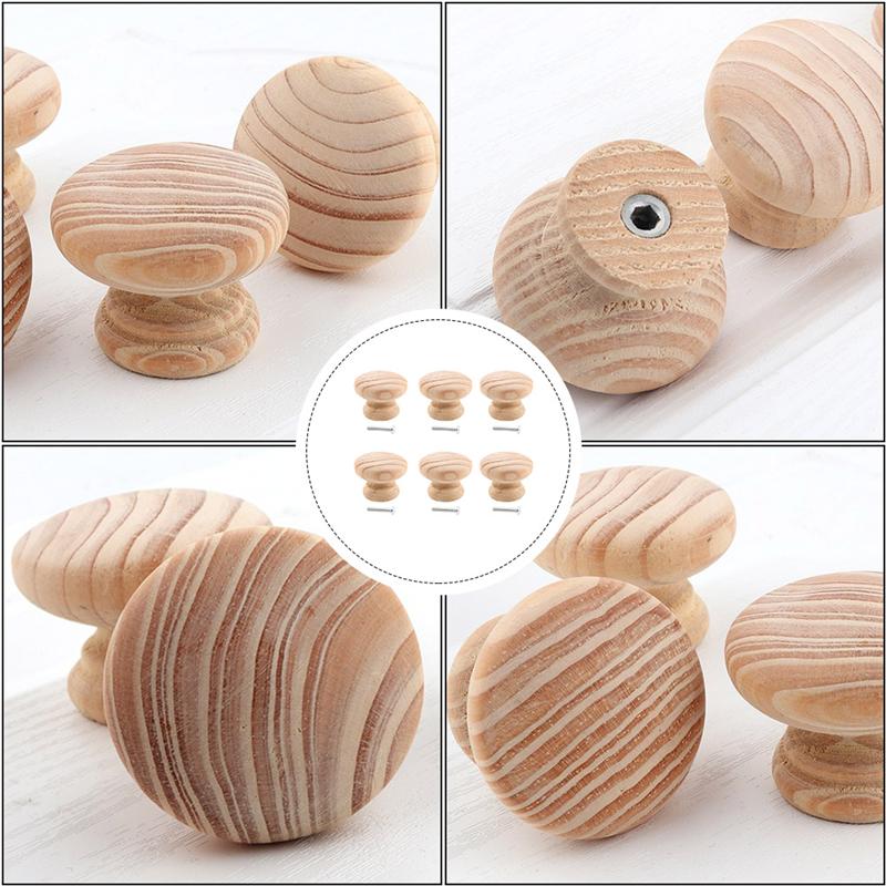 6Pcs 40mm Wooden Door Handles Wardrobe Knobs Solid Wood Handle Nordic Style Door Handles Wardrobe Knobs With Screws
