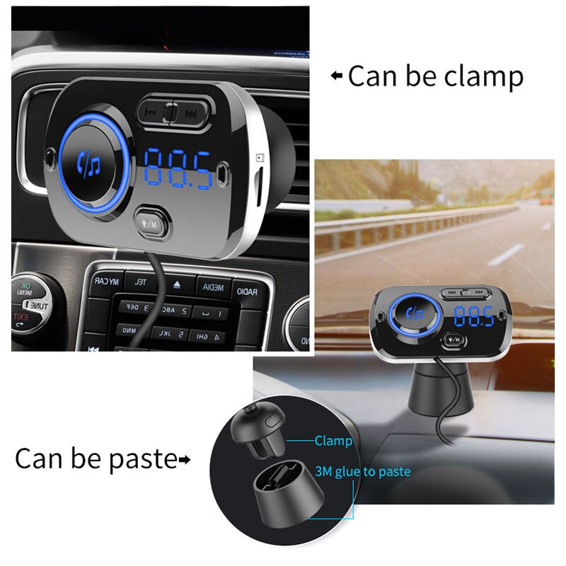 Fm-sender bilsæt håndfri trådløs bluetooth  mp3 afspiller dual usb  qc3.0 hurtigoplader håndfri farverige atmosfære lys