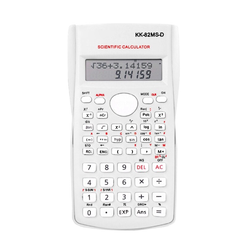 Calculadora Científica Digital para estudiantes, dispositivo con 240 funciones, 82MS, de matemáticas, 2 líneas de visualización, KK-82MS-D: White