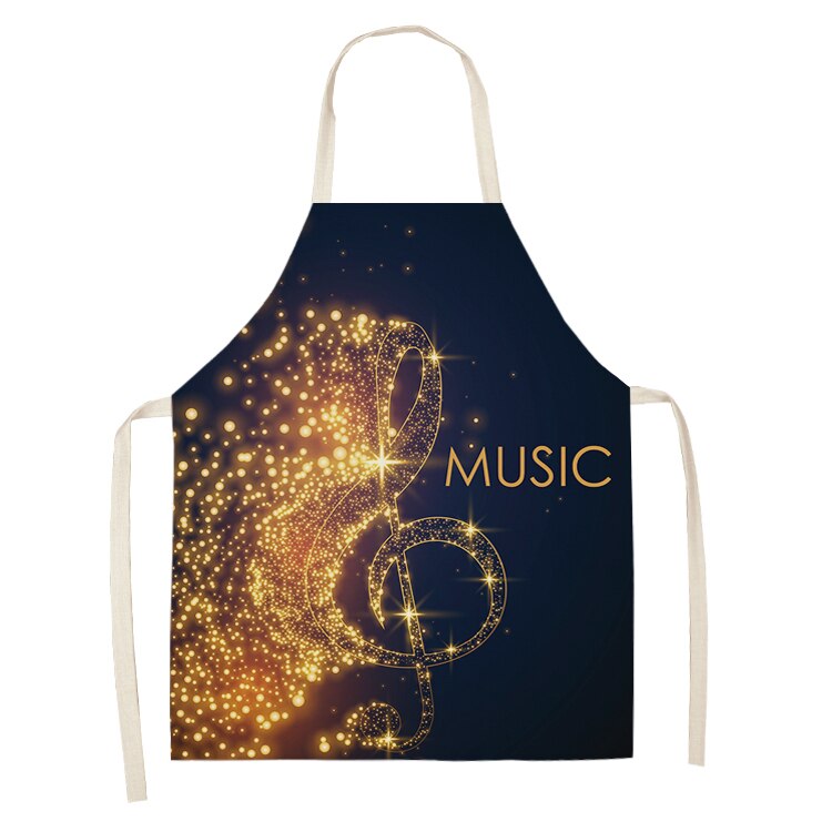 Music Note Kitchen Sleeveless Chef Aprons For Women Cotton Linen Bibs Household Cleaning Pinafore Home Cooking Apron 53*65cm: 2WQ-WQL0195-1