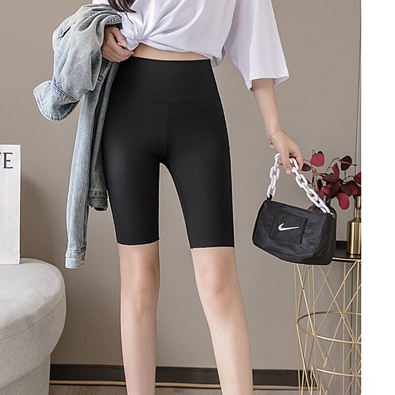 Women Black Stretchy Compression Yoga Thin Shorts Tight Biker Joga Shark Skin Gym High Waist Casual Ladies Slim SPSH0006