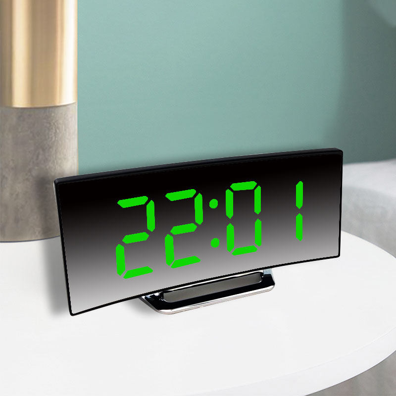 Alarm Clock Digital Large Curved Screen LED Mirror Clock Snooze Function USB Charging Suitable for Living Room Bedroom