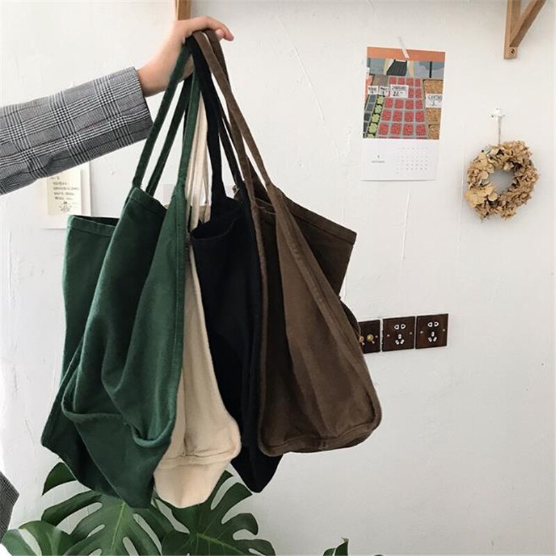 Women Canvas Shoulder Bag Large Capacity Female Big Tote Handbag Folding Reusable Shopping Bags Thin Strap Cloth Bags