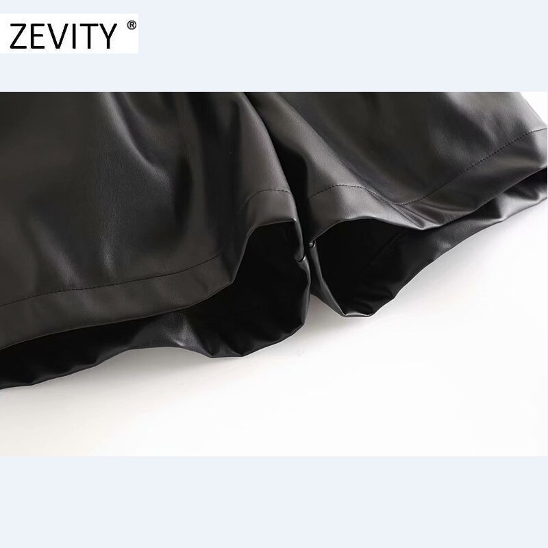 ¡Novedad! Pantalones cortos Zevity de piel sintética con botones a la para mujer, pantalones cortos ajustados informales con cremallera chic y bolsillos para mujer, pantalones cortos P923