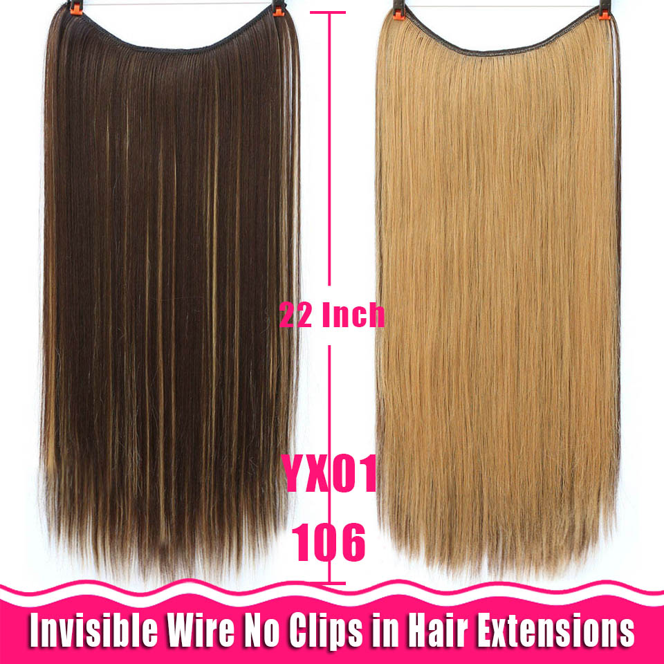 Lang krøllet/lige 24 tommer kvinder fish line hair extensions brun naturlig bølget lang høj temperatur fiber syntetisk hårstykke: Yx01-106