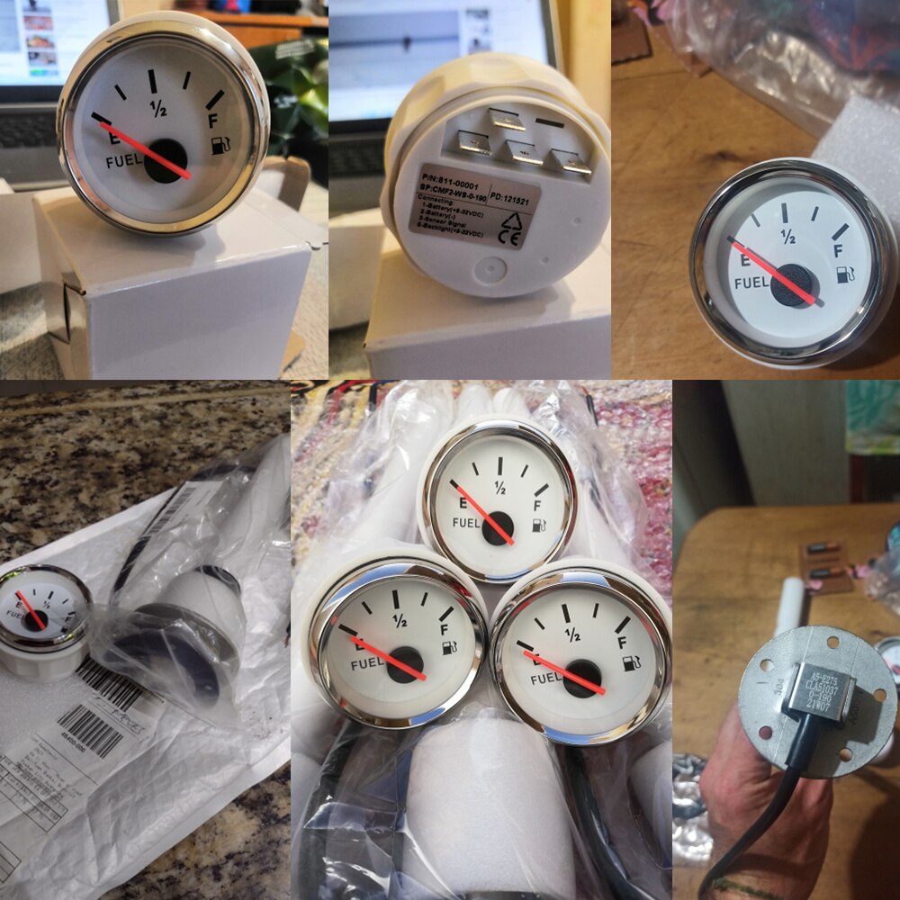 52MM Fuel Level Gauge Meter 0-190 ohm Marine Fuel Level Gauge Sensor 100MM 150MM 200MM 400MM Fit Boat Car with Red Backlight