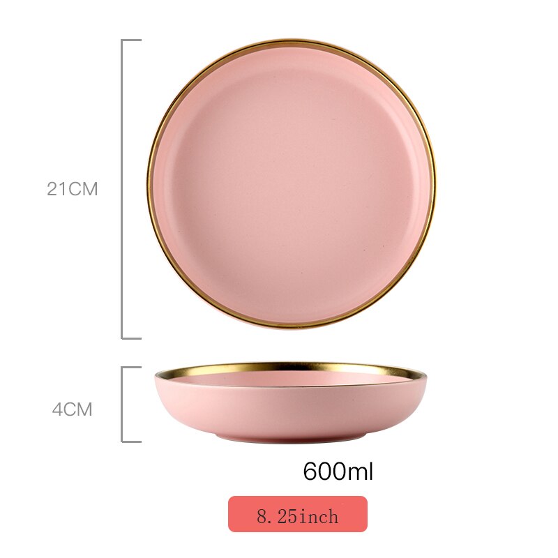 Pink keramisk porcelæn indlæg nordisk boligindretning porcelæn aftensmad tallerken suppeskål kop køkkenrestaurant redskaber guld: Dyb blå