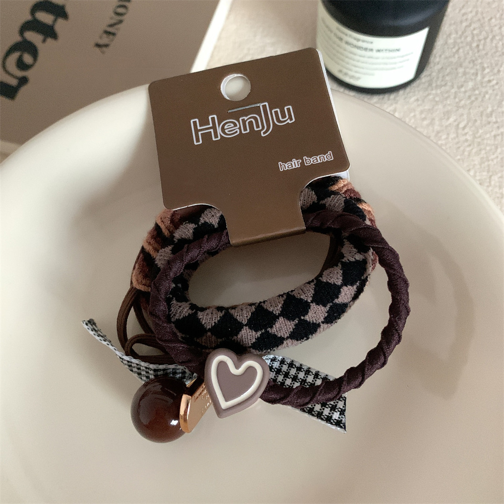 4 unids/set de cuerdas elásticas para el cabello a la , diadema Simple con forma de corazón para mujer, coleteros altos, banda de goma, accesorios para el cabello: Rosa