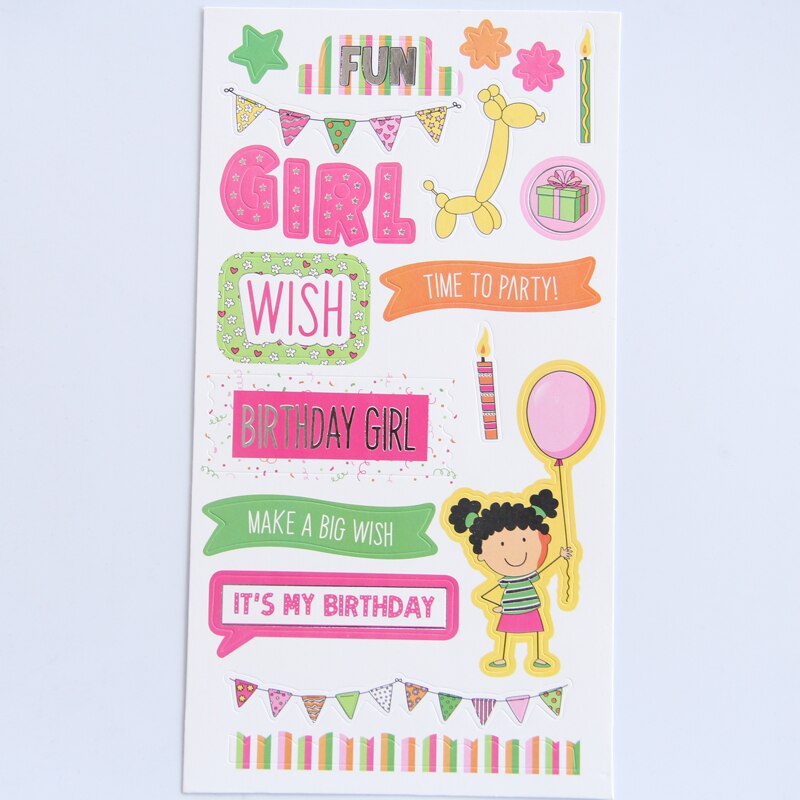KLJUYP 4pc Birthday Girls Self- adhesive Paper Sticker for Scrapbooking Happy Planner/Card Making/Journaling Project