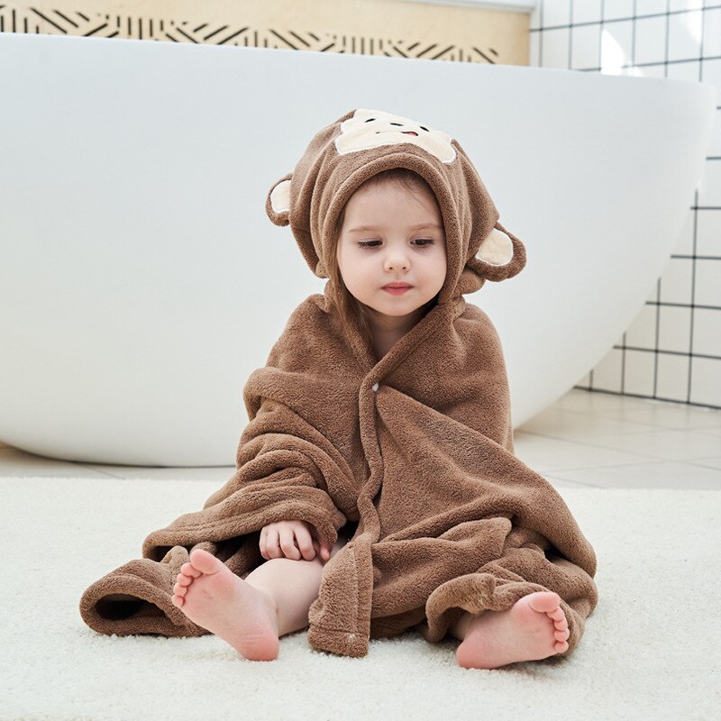 Toalla de baño con capucha para bebé, albornoz suave de lana de Coral para recién nacido, manta de absorción de agua infantil, Animal de dibujos animados: monkey