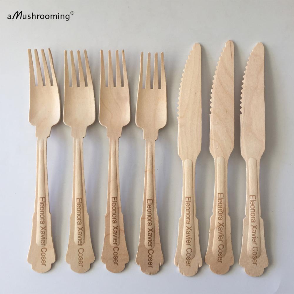 100x Wegwerp Bestek Set Houten Lepels-Mini Reguliere Super Grote Lepel Vork Mes 7Cm Tot 20Cm Voor dessert Cake Sugar