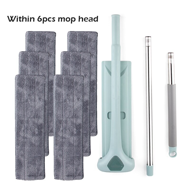 Self-Wringing Magic Mop Free Hand Washing Flat Mop Automatic Spin 360 Rotating Wooden Floor Mop Cleaner Lazy Household Cleaning: 6pcs rag green