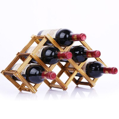 Massivt træ folde stativer sammenfoldelig vin stativ træ stand holder rødvin flasker vin stativer køkken bar display hylde: 6