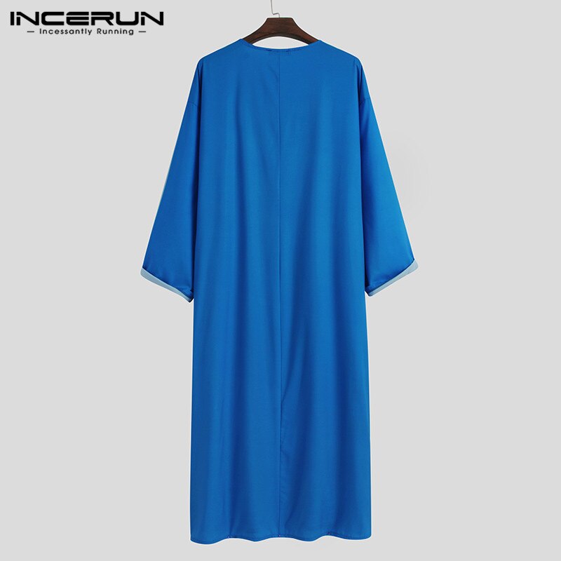 Heren bedrukte islamitische gewaden incerun lange mouwen v-hals jubba thobe vintage man losse arabische islamitische kleding etnische stijl gewaad 5 xl 7