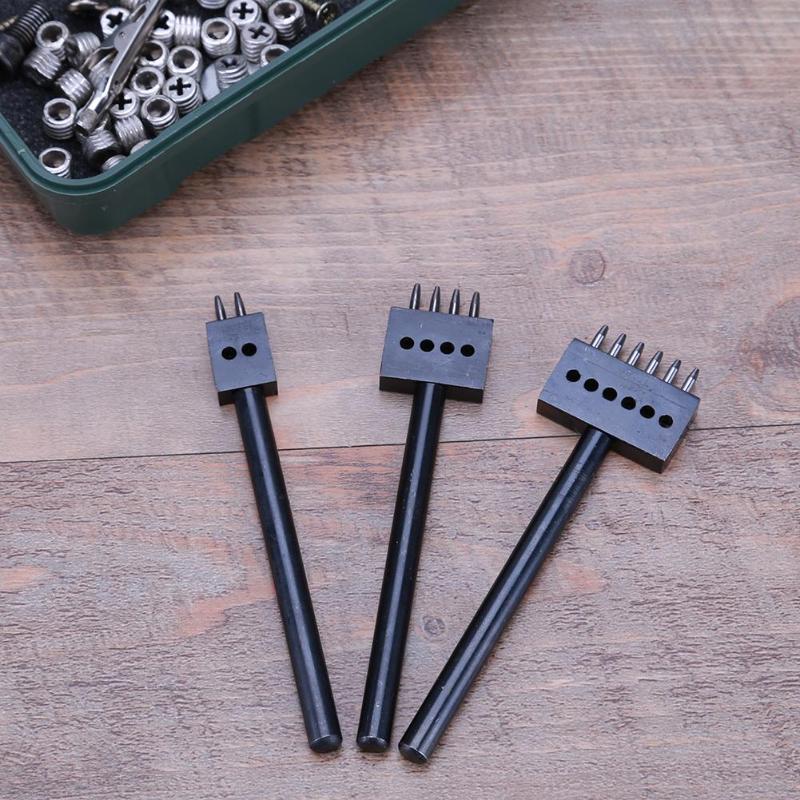 3pcs/Set 5mm Pitch 2 4 6 Prong Hardened Leather Hole Punch Leather Stitch Punching Tools Leathercraft Leather Craft Tool Kit