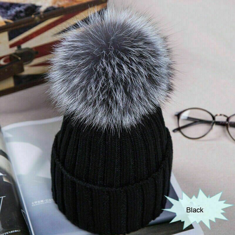 Kvinner pels pom pom ball strikk vinter varm hekle posete boble lue lue beret ski lokk varm
