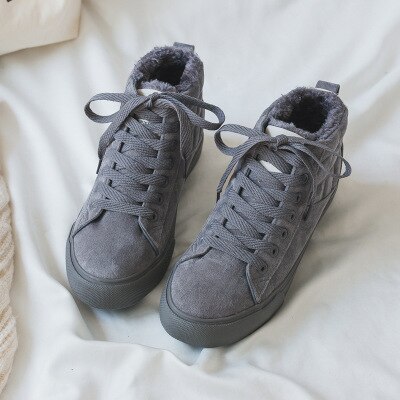 Kvinnor vinter sneakers korta plysch ankel boots kvinnor plattform sneakers hög päls varma sneakers dam skor tenis feminino: Grå / 4.5