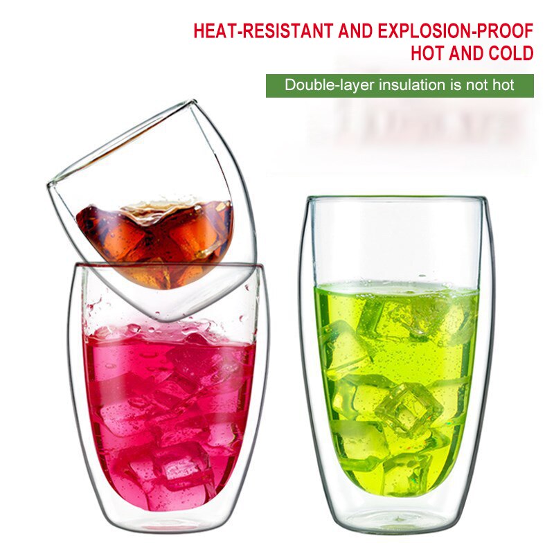 Double Walled Glass Insulated Coffee Mugs Clear Glass Tea Cups for Coffee Tea Juice Milk Latte Cappuccino and Cold Drinks