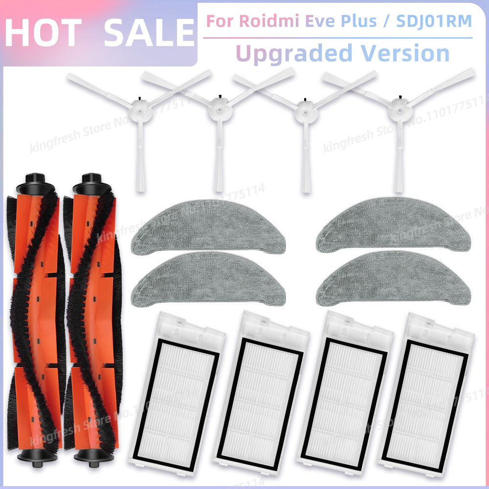 Fit For Roidmi Eve Plus SDJ01RM, XCLEA H30 Plus / H40 Plus Parts Main Roller Side Brush Filter Mop Cloth Bracket Bag Accessories: Red