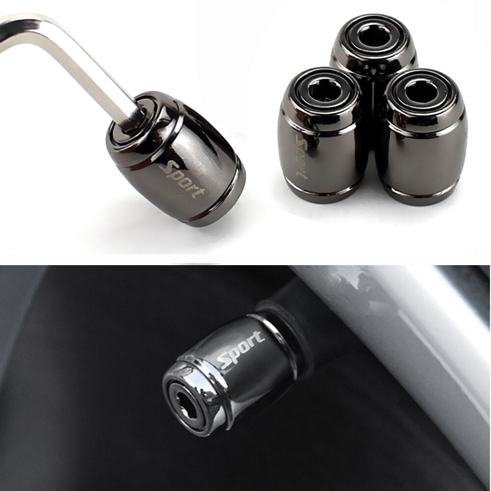 Bouchons de Valve d'air Anti-vol, capuchon de tige de Valve d'air de pneu de voiture, couvercle de capuchon de pression pour voitures SUV vélo alliage de Zinc scintillant coloré 4 pièces: Type B- Black