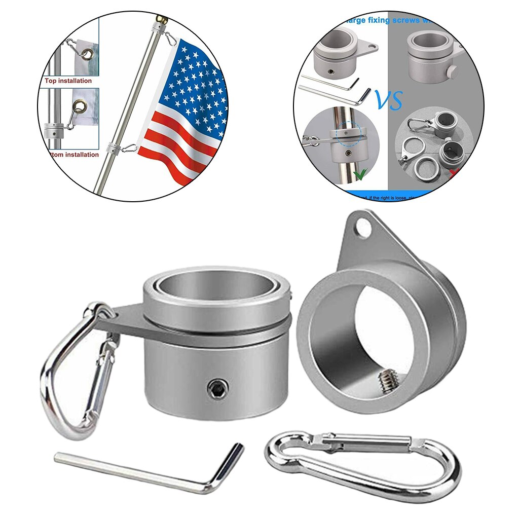 Aluminum Alloy Flag Pole Rings, Anti Wrap Flagpole Mounting Rings, 360 Degree Rotating Clip Spinning Flag Pole Kit
