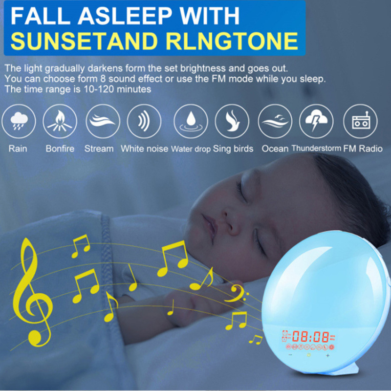 Wifi Smart Wake Up Light Digitale Wekker 7 Kleuren Zonsopgang/Zonsondergang Werkt Met Alexa Google Home Tuya App afstandsbediening