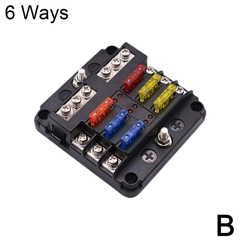6/12 Ways Fuse Box LED Warning Indicator 12V 32V Power Distribution Panel Car Boat Fuse Box Holder With Plastic Cover: black