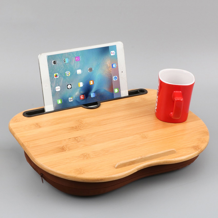 Bamboo Knee Lap Table Desk With Card Slot And Cup Holder Tablet Tray Computer Table Laptop Stand Headrest Office Nap Pillow