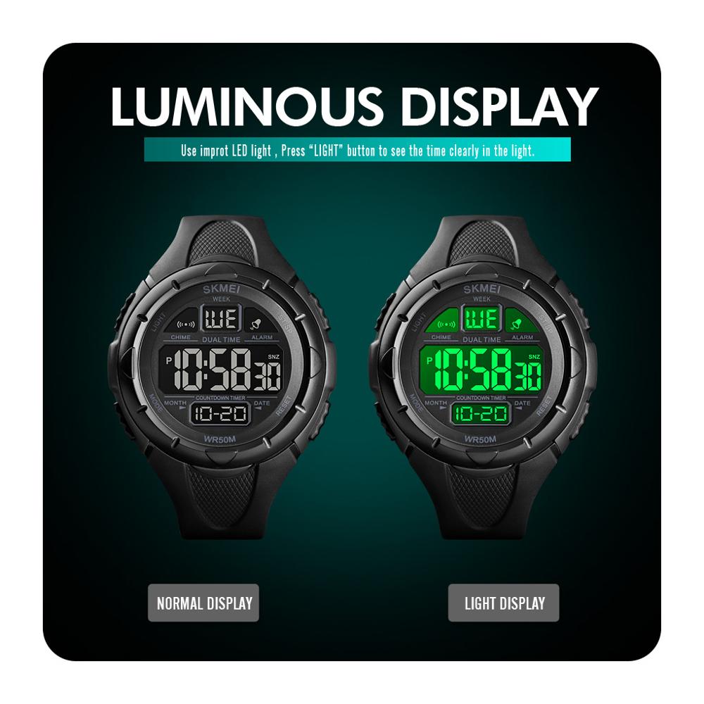Heren Horloge Skmei Outdoor Sport Digitale Pu Band Led Lezen Waterdichte Elektronische Horloge Week Datum Mannelijke Klok
