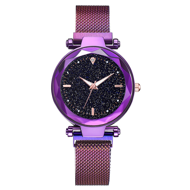 Luxe vrouwen Magnetische Horloges Dames Prisma oppervlak Sterrenhemel Klok Armband Quartz Horloges Relogio Feminino: Purple