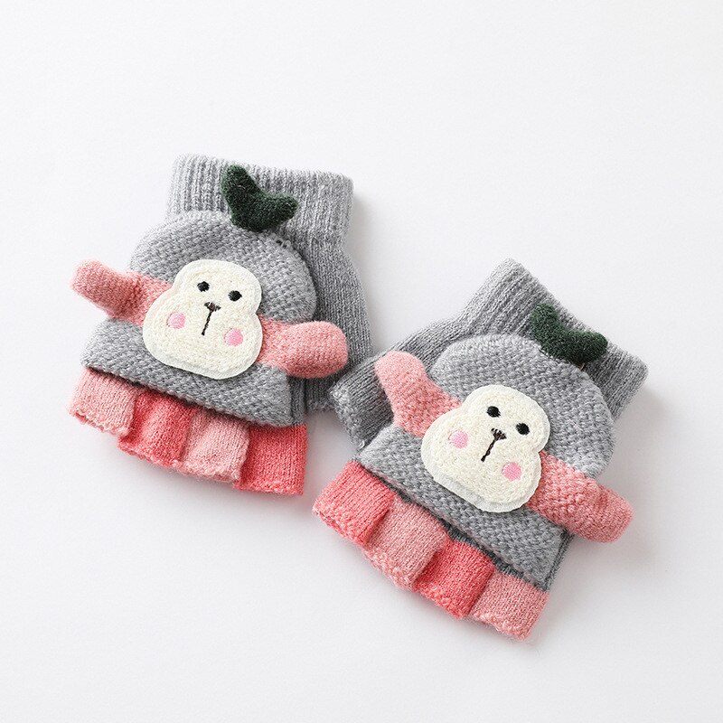 Guanti senza dita per bambini simpatico cartone animato inverno caldo bambini guanti lavorati a maglia morbidi ragazza ragazzo conchiglia guanto mezzo dito guanto bambino