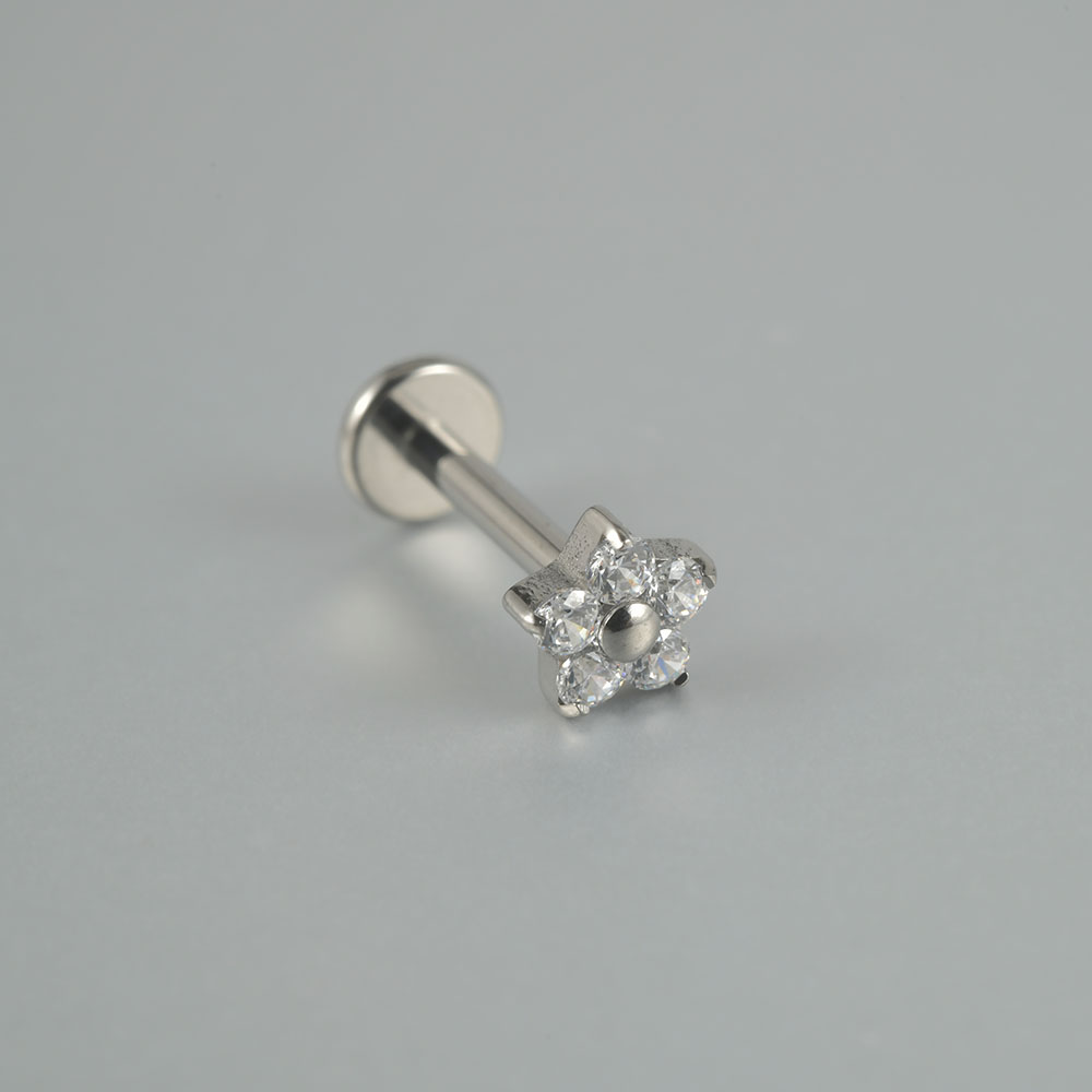 Pendientes de circonita para cartílago de titanio G23, forma redonda de sol, hélice con rosca interna Cz, joyería para Piercing en la oreja, Tragus, Labret, 1 ud.: Color dorado