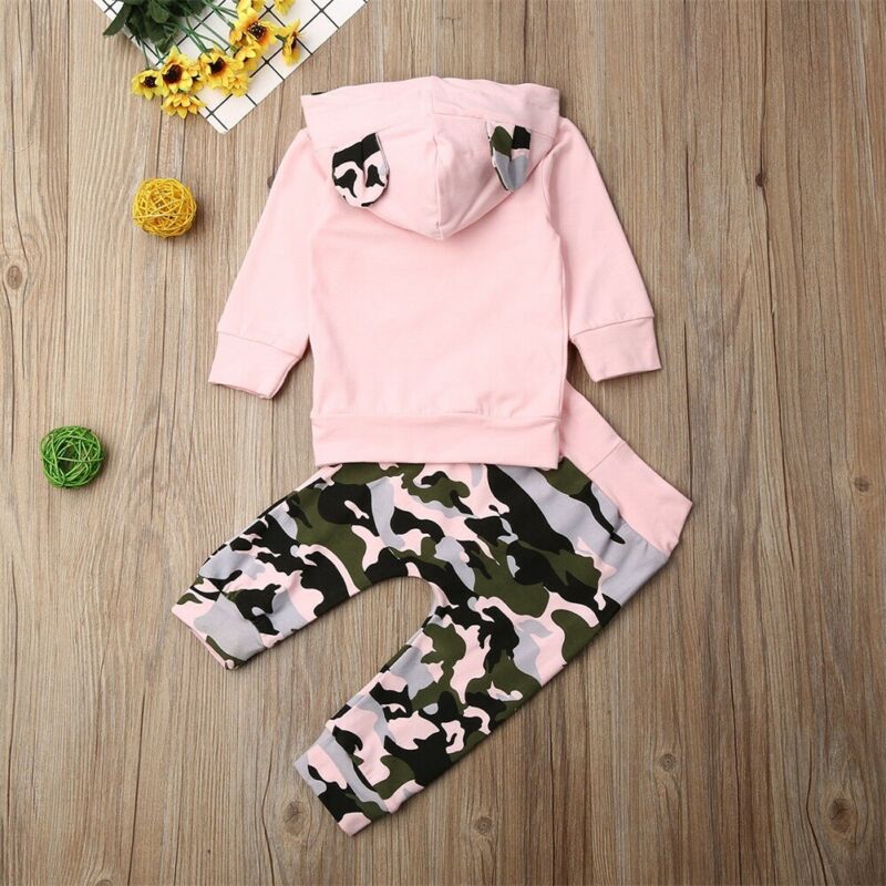Kinderen Baby Meisjes Kleding Set Peuter Herfst Hooded Roze Top + Camo Broek Broek Baby Meisjes Sweatshirt 2 stuks 0-2T