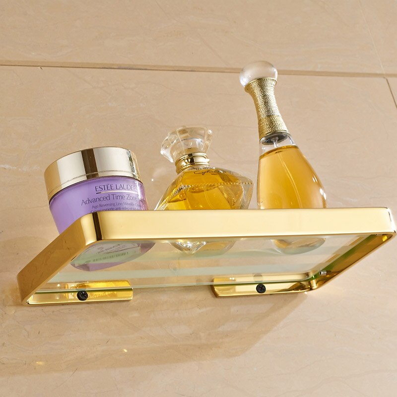 IMPEU Gold Brass Glass Shelf, Tempered Glass Showe... – Grandado