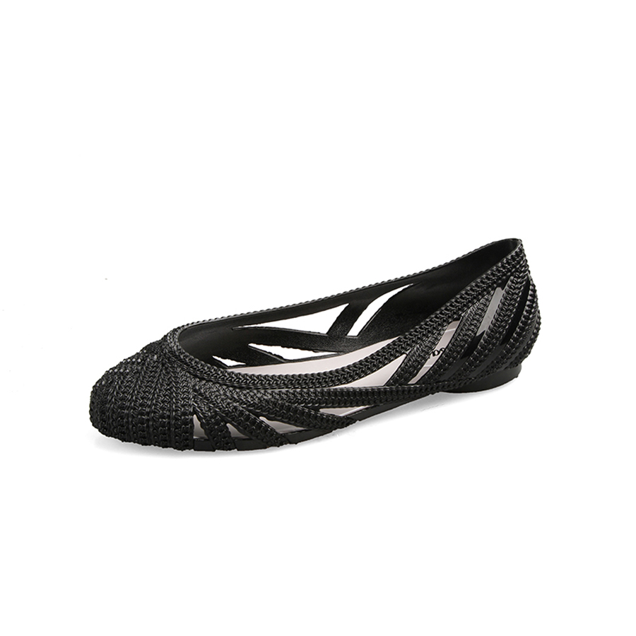 Sandalias de playa, zapatos planos de gelatina, botas de lluvia de suela blanda sin cordones, sandalias de verano, pies de boca poco profundos, zuecos romanos: Negro / 36